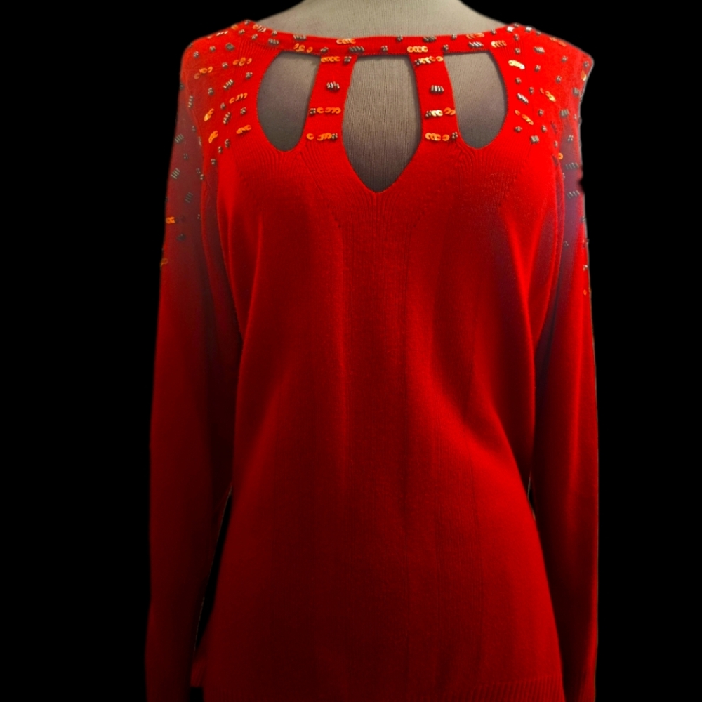 Embellished multi keyhole open shoulder sweater